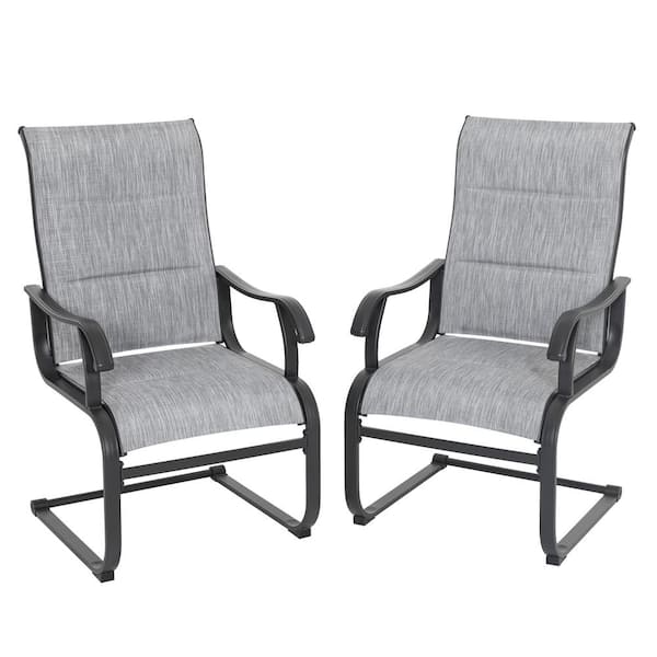 Light Gray Textilene Iron Outdoor Patio Dining Chairs (2-Pack)