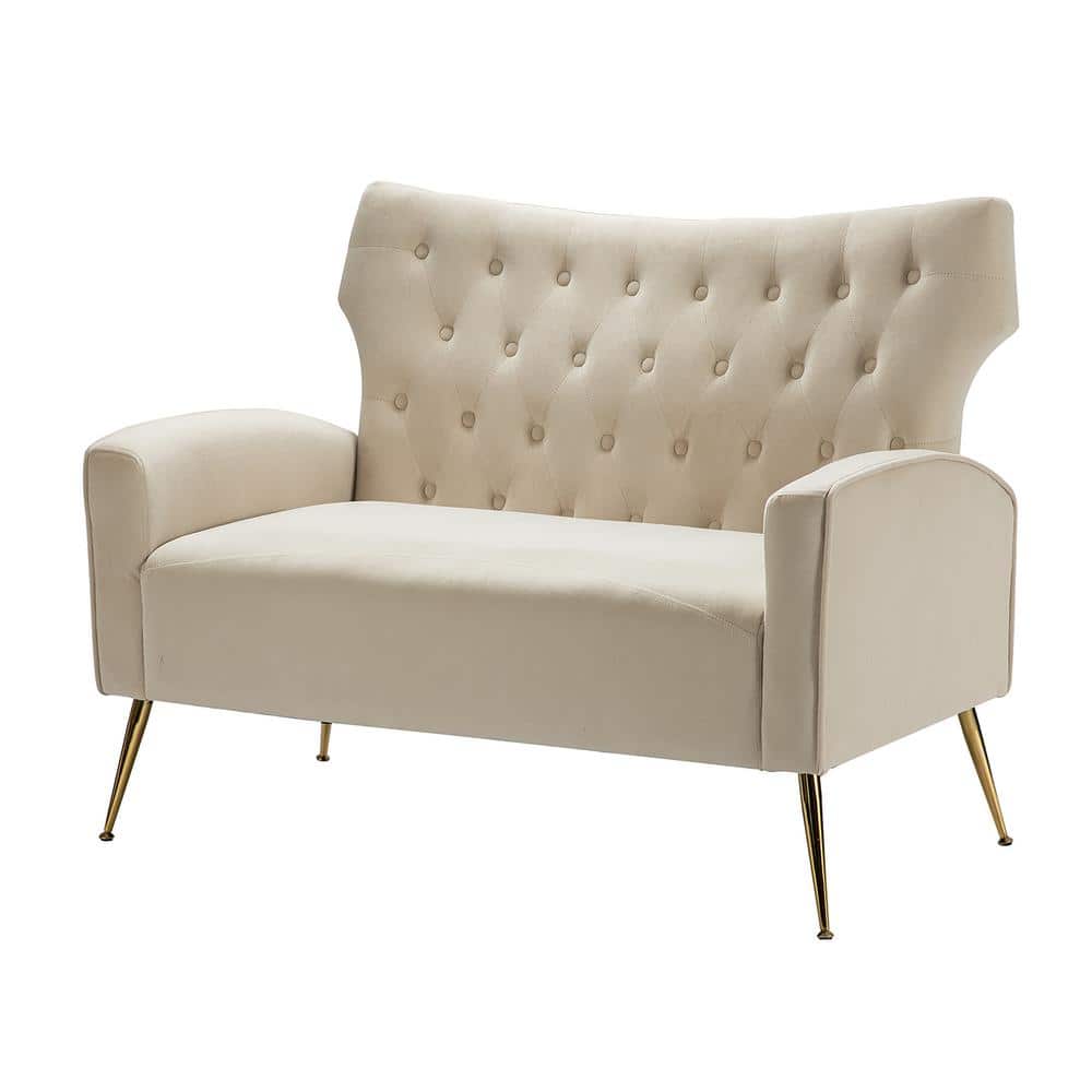 JAYDEN CREATION Brion 48 in. Tan Velvet 2Seats Loveseat with Tufted