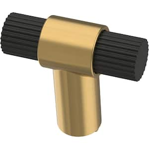 Fluted 1-1/4 in. (32 mm) Matte Black and Modern Gold T-Knob Cabinet Knob