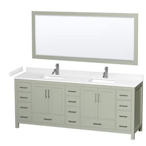 Sheffield 84 in. W x 22 in. D x 35 in. H Double Bath Vanity in Light Green with White Cultured Marble Top and 70" Mirror