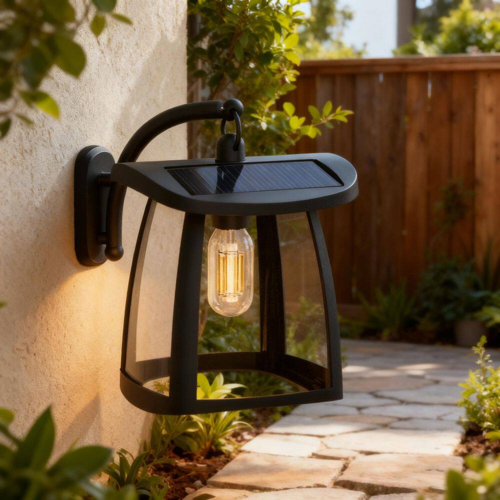 23 in. 2-Light Black Outdoor Dusk to Dawn Wall Light Lantern Porch or Patio Sconce with Glass Shade price history on PriceWatchPro