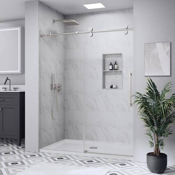 40 in.-42 in. W x 74 in. H Single Sliding Frameless Shower Door in Brushed Nickel with Tempered Clear Glass