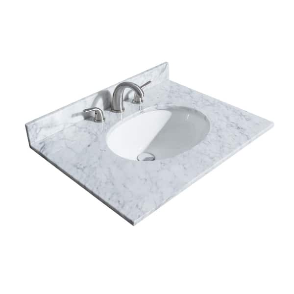 Wyndham Collection 30 in. W x 22 in. D Marble Single Basin Vanity Top in White Carrara with White Basin