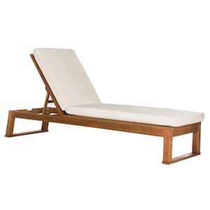 Solano Natural Brown 1-Piece Wood Outdoor Chaise Lounge Chair with Beige Cushion