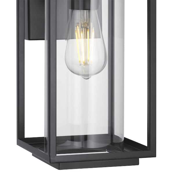 Macstreet 1-Light 12 in Matte Black Outdoor Wall Lantern with Clear Glass 