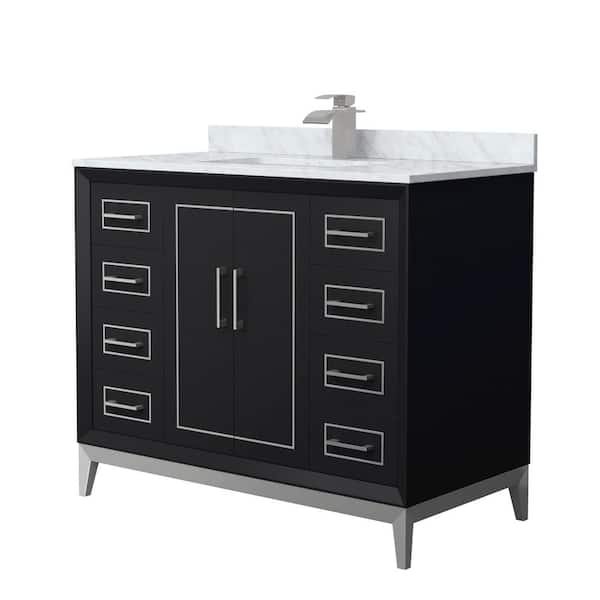 Wyndham Collection Marlena 42 in. W x 22 in. D x 35.25 in. H Single Bath Vanity in Black with White Carrara Marble Top