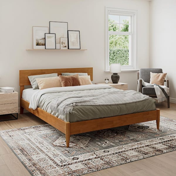 AFI Aria Light Toffee Natural Bronze Solid Wood Frame Queen Modern Low Profile Platform Bed