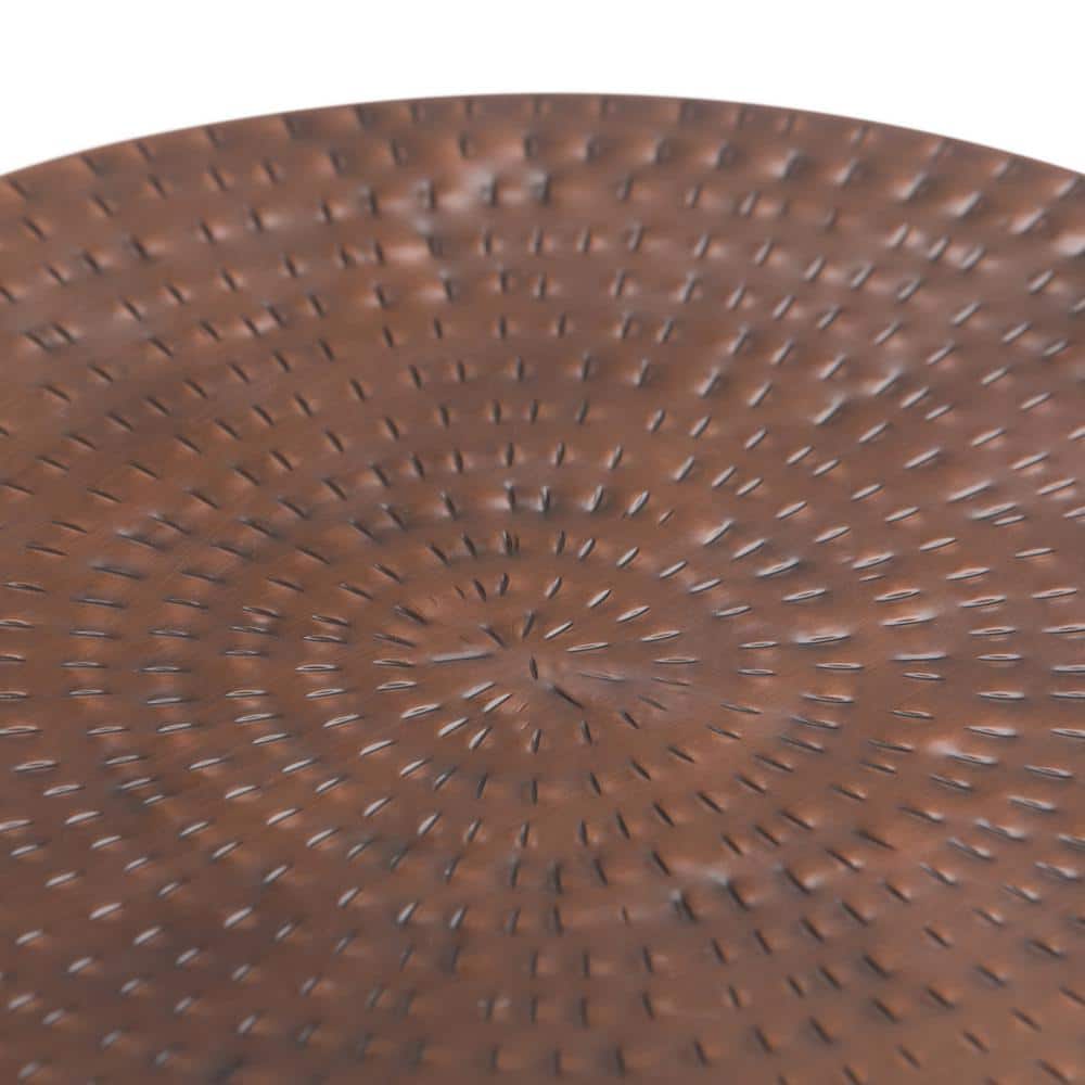 Antique Copper Round Iron Drum Storage Accent Table
