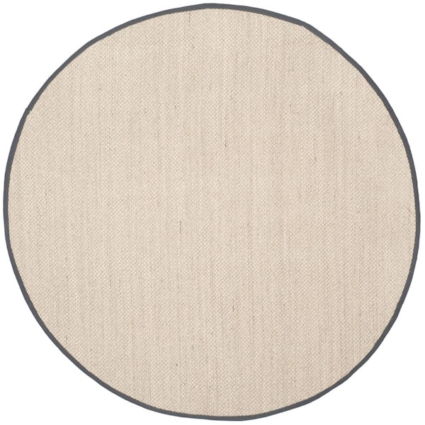 SAFAVIEH Natural Fiber Marble/Dark Gray 10 ft. x 10 ft. Woven Border Round Area Rug
