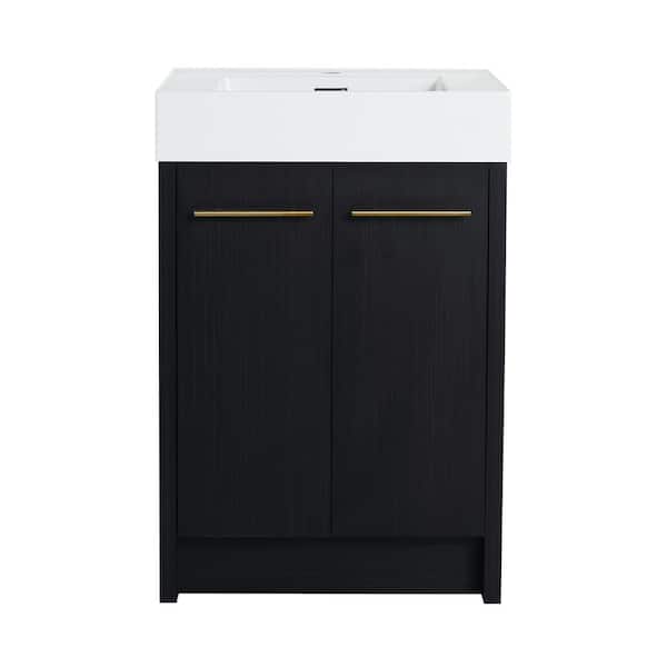 24 in. Freestanding Bath Vanity with White Resin Top and Soft Close Doors in Black