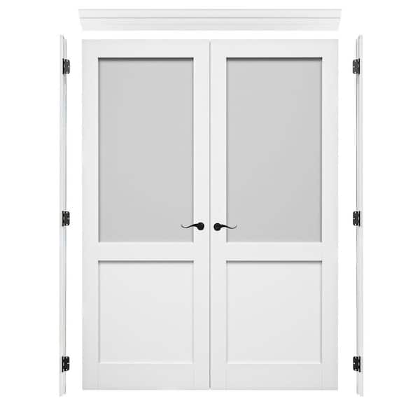 ARK DESIGN 64 in. x 96 in. Universal Handed 1/2-Lite Frosted Glass White Solid Core French Door with Quick Assemble Jamb