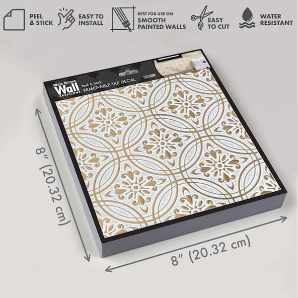 8 in. x 8 in. Pastel Painted Gold Foil Peel and Stick Paper Tile Backsplash (24-Pack)