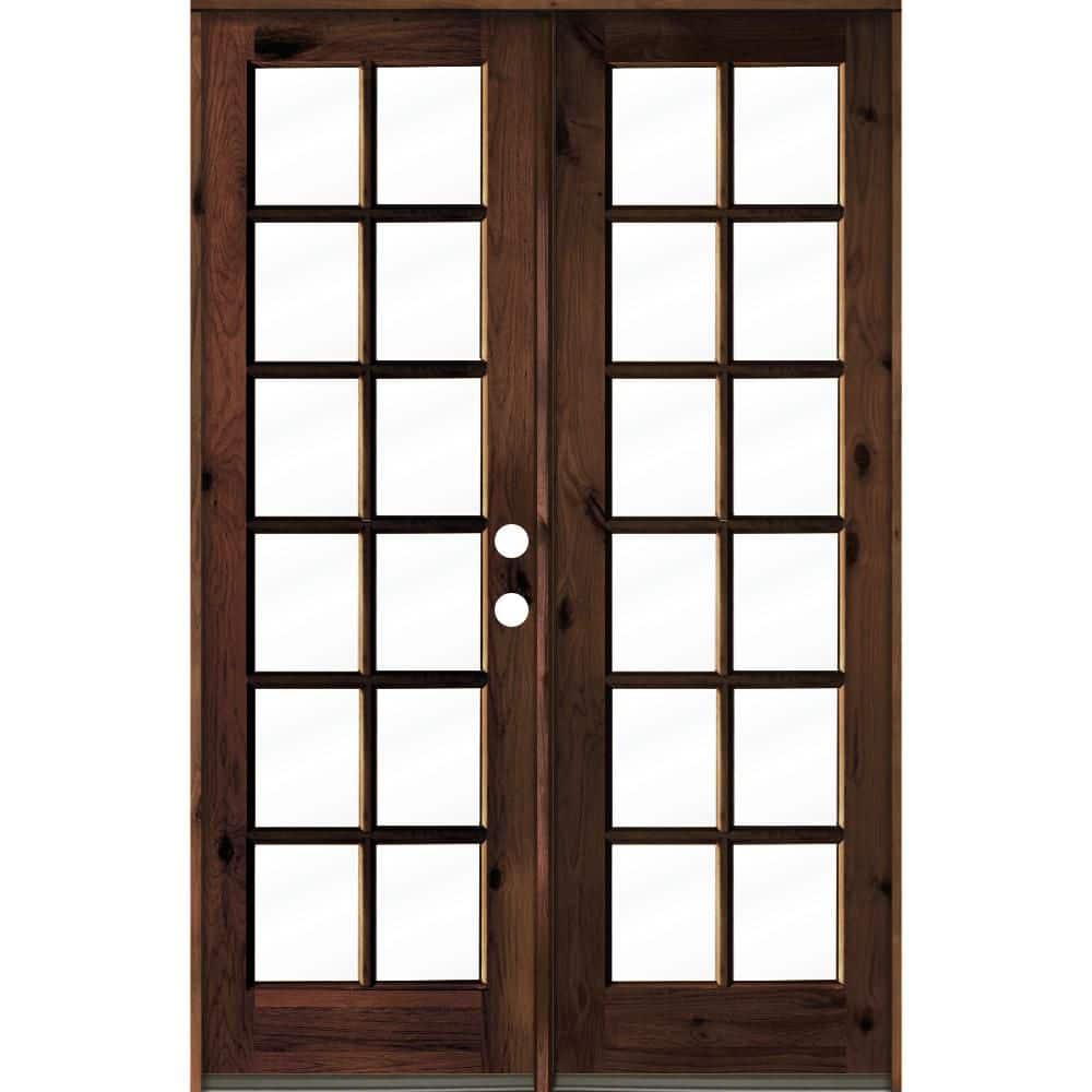 64 in. x 96 in. French Knotty Alder Wood 12-Lite Clear Glass red mahogony Stain Left Active Double Prehung Front Door price history on PriceWatchPro