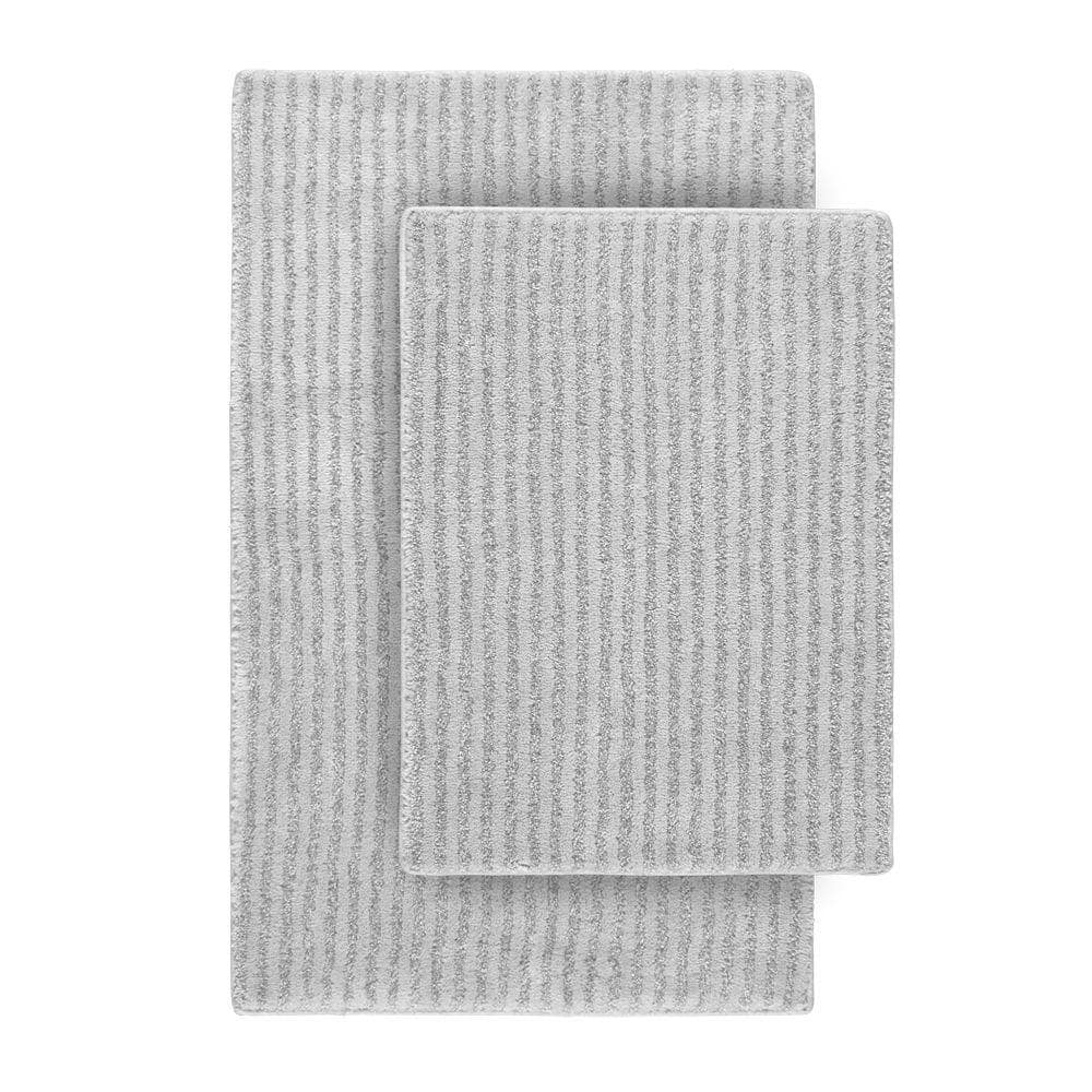 Platinum Gray Nylon Stripe Bathroom Rug Set, 21" x 34"