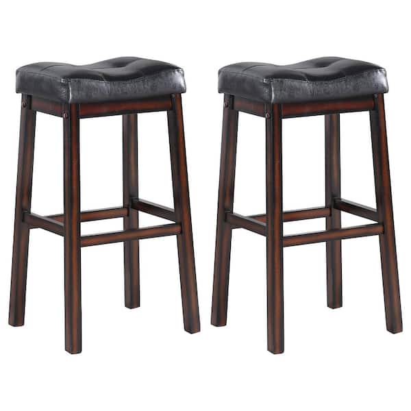 Coaster Donald 29 in. Seat Black and Cappuccino Wood Frame Bar Stool (Set of 2)