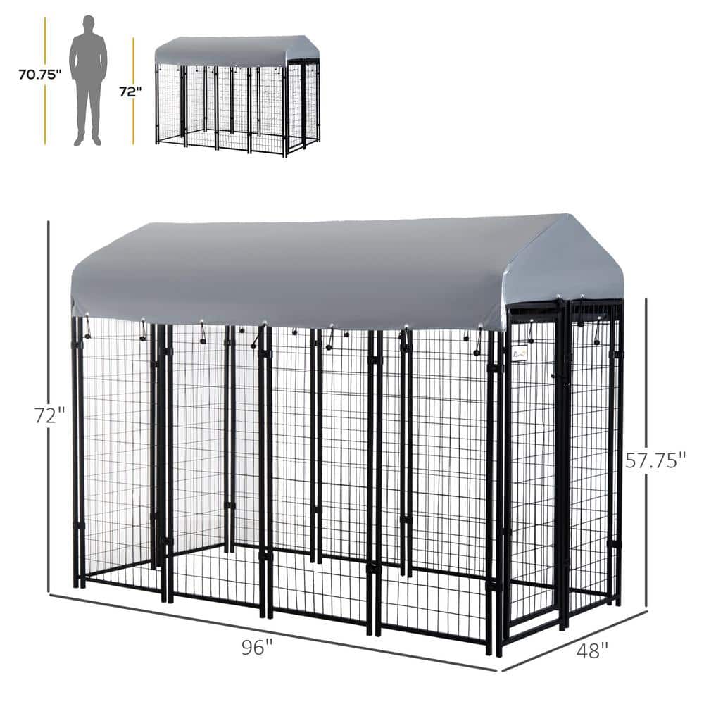 Large Black Metal Outdoor Dog Kennel with Tarp Cover