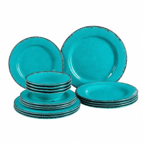 12-Piece Teal Melamine Dinnerware Set (Service for 4), Lightweight Unbreakable Outdoor Camper Plates, Dishwasher Safe