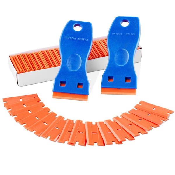 Plastic Razor Blade Scraper, 2PCS Scraper Tool, 120PCS Plastic Blades, Cleaning Scraper Remover for Stickers, Blue