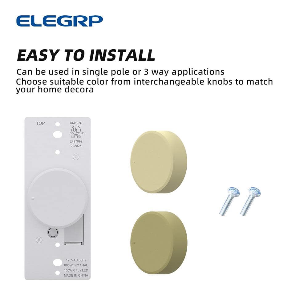 White Rotary Single Pole Dimmer Switch Set with Knobs