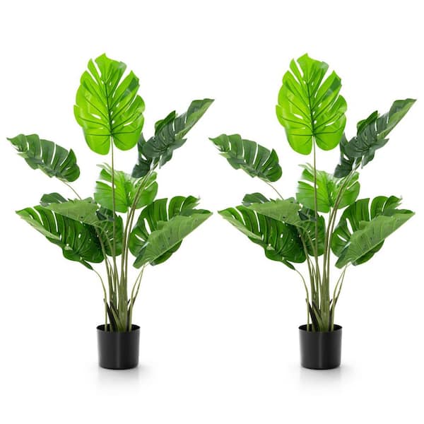 48 in. Artificial Monstera Deliciosa Tree Faux Plant with Cement-Filled Pot (2-Pack)