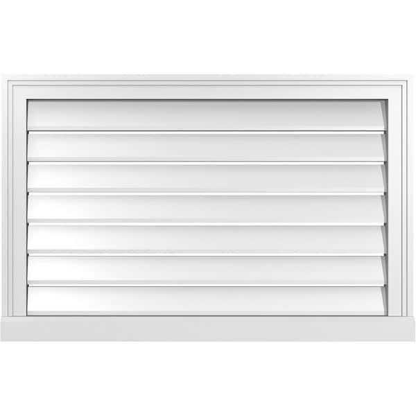 Ekena Millwork 34 in. x 22 in. Vertical Surface Mount PVC Gable Vent: Functional with Brickmould Sill Frame