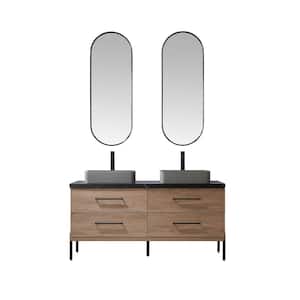 Trento 60 in. W x 21.7 in. D x 34.6 in. H Double Sink Bath Vanity in Oak with Black Sintered Top and Mirror
