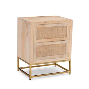 2-Drawer Bilson Natural with Gold Base Rattan Cabinet