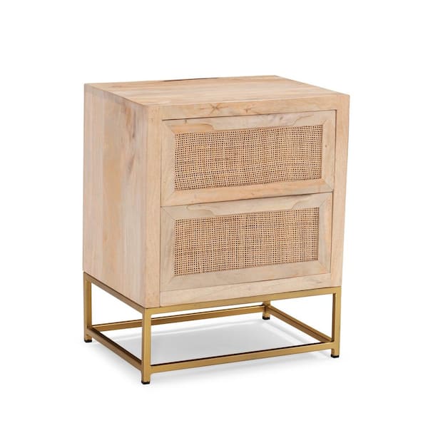 Powell Company 2-Drawer Bilson Natural with Gold Base Rattan Cabinet