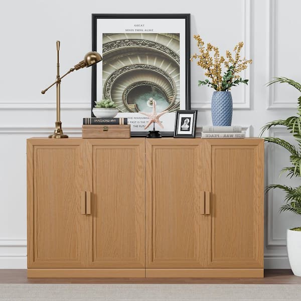 Modern Natural Wood 72 in. Buffet Sideboard with Doors and 4 Adjustable Shelves for Dining Room, Living Room or Entryway