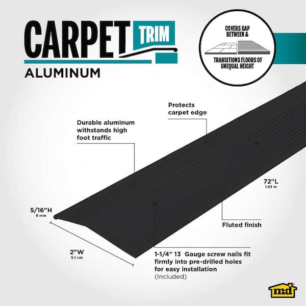 2 in. x 144 in. Matte Black Fluted Carpet Trim Transition Strip