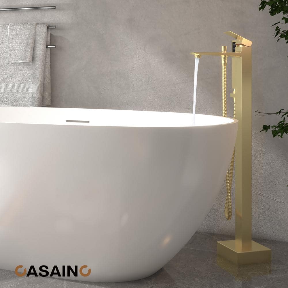 Brushed Gold Freestanding Bathtub Faucet with Handshower