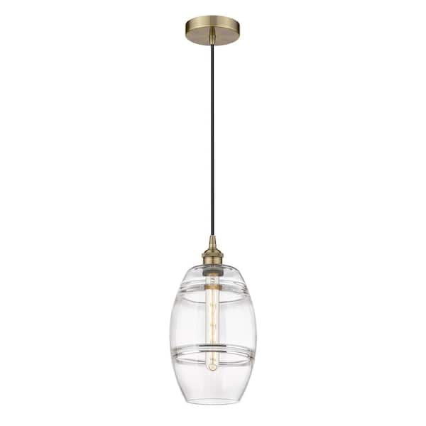 Innovations Vaz 100-Watt 1-Light Antique Brass Standard Mini Pendant Light with Clear Glass Shade, No Bulbs Included