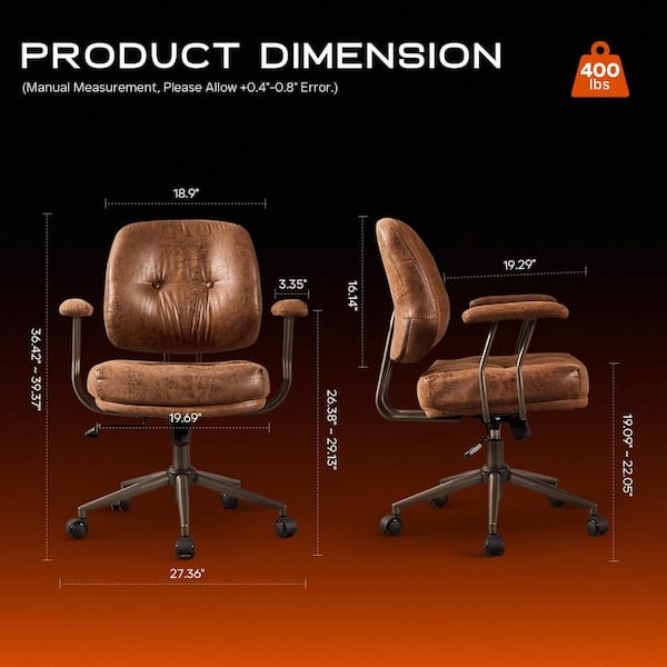 Skro Suede Swivel Ergonomic Office Task Chair in Dark Brown with Recliner and Lumbar Support Adjustable Arms