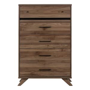 Flam 5-Drawer Natural Walnut and Matte Black Finish Chest of Drawers (51 in. H x 33 in. W x 18.25 in. D)