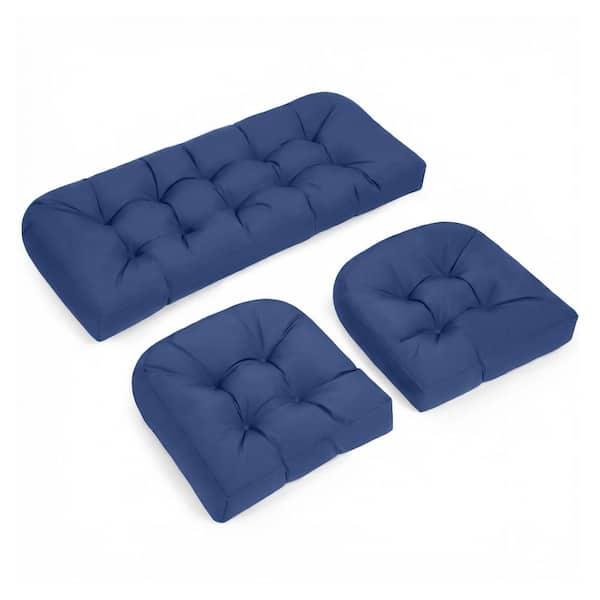 19 x 4 Replacement Outdoor Loveseat Cushions Set of 3 Anti-Slip/Waterproof Furniture Cushions, Navy Blue