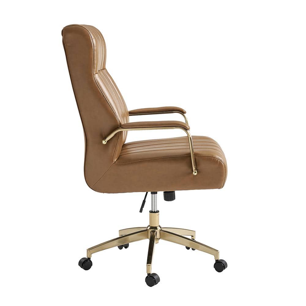 Costante Faux Leather Tufted Swivel and Tilting Ergonomic Executive Office Chair in Camel with High Back - Thumbnail 2