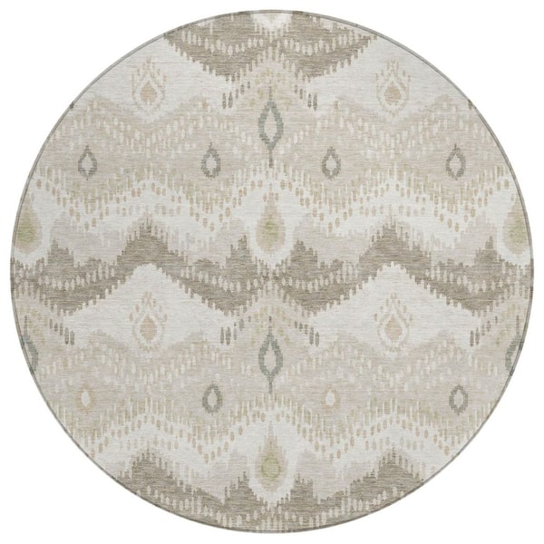 Chantille Machine Washable Indoor/Outdoor Abstract ACN3074 Linen 8 ft. x 8 ft. Round Rug