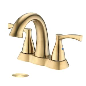 4 in. Centerset 2-Handle Bathroom Faucet with Spot Defense and Drain Assembly in Brushed Gold