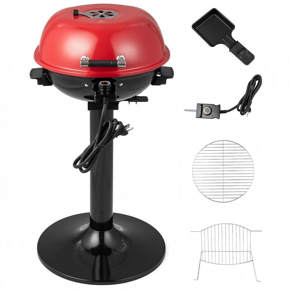 SKONYON 1600W Electric Grill in Red with Warming Rack and Drip Tray