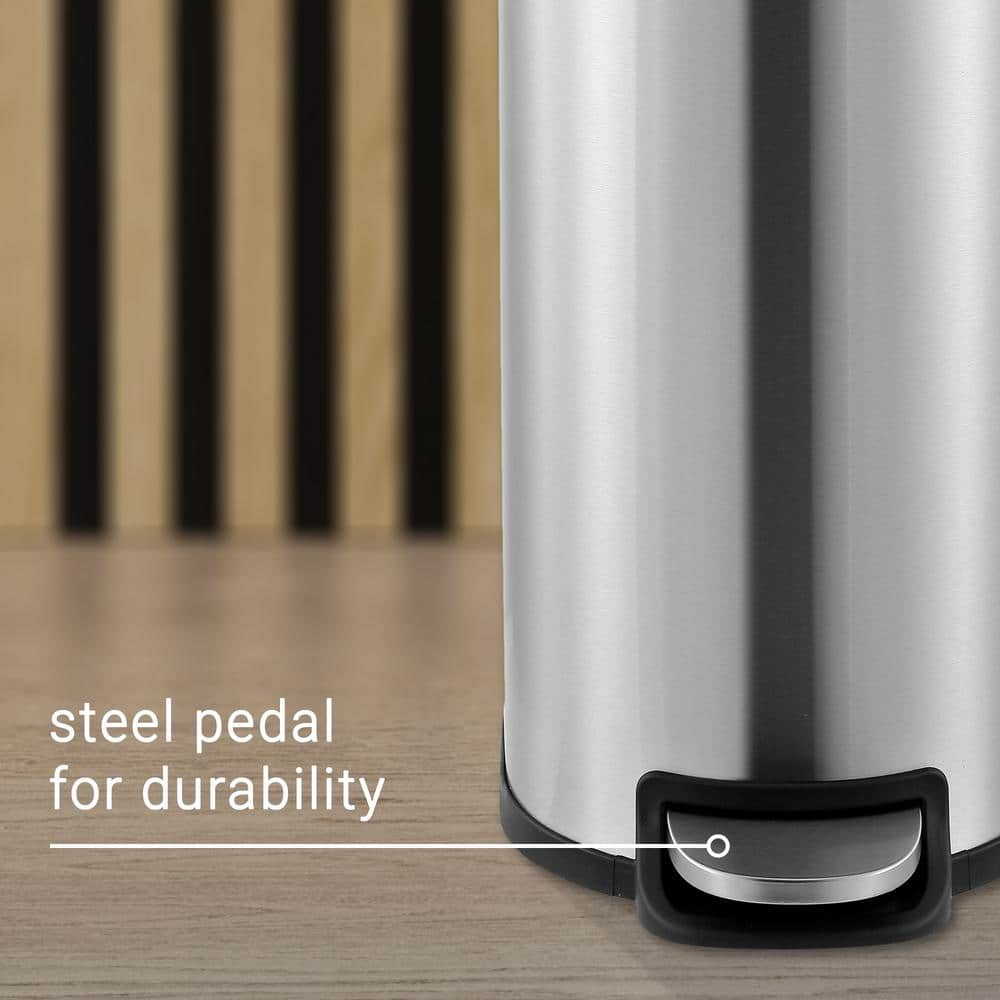 Roland Mini Stainless Steel Step-Open Trash Can, 2.6-Gallon, Chrome Finish