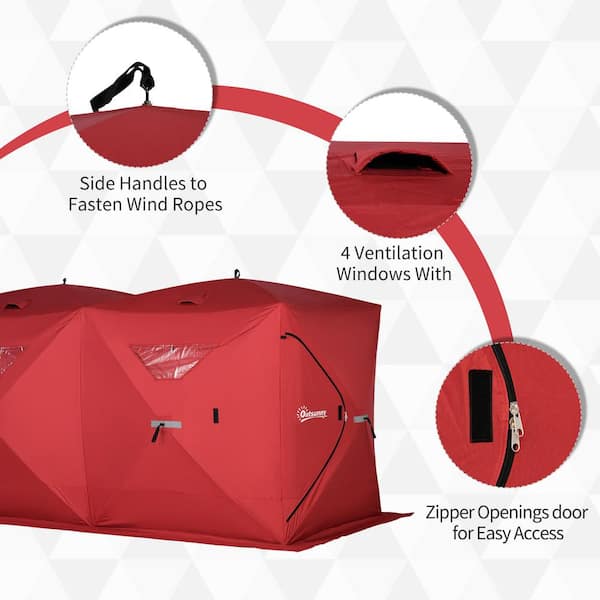 Outsunny 8-Person Waterproof Portable Pop-Up Ice Fishing Shelter with 2  Doors, Red AB1-002RD - The Home Depot