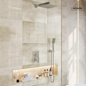 3-Spray Pattern 12 in. Wall Mount Shower System Shower Head and Functional Handheld, Brushed Nickel (Valve Included)