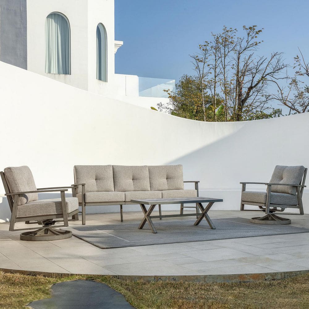 Gray Vintage 4-Piece Aluminum Outdoor Patio Conversation Sofa Set with Gray