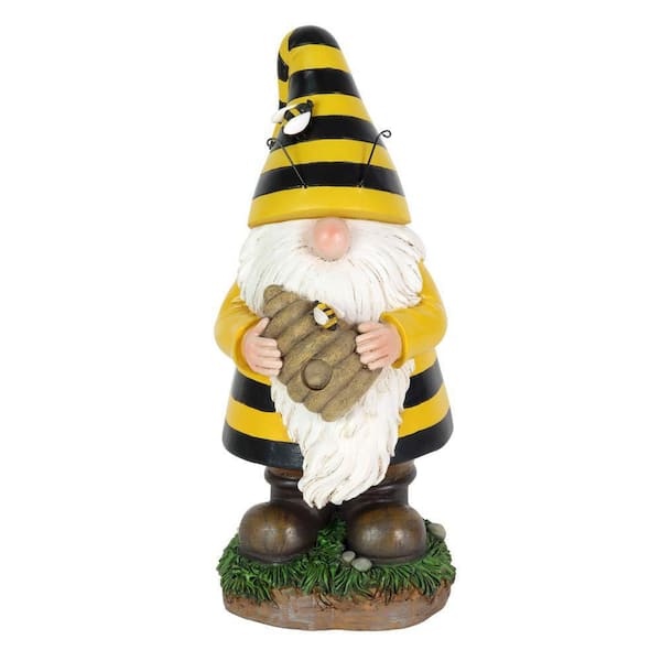 Exhart Solar Beekeeper with Bee Hive, 5.5 in. x 12.5 in. Gnome Garden Statue
