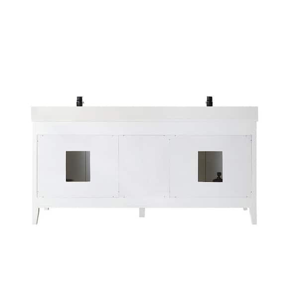 ROSWELL 72 in. W x 22 in. D x 33.9 in. H Bathroom Vanity in White with White Stone Composite Countertop without Mirror