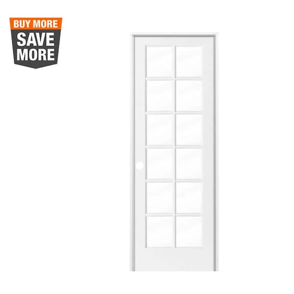 Krosswood Doors 32 in. x 96 in. 12-Lite Solid Clear Hybrid Core MDF Primed Composite Right-Hand Single Prehung Interior Door