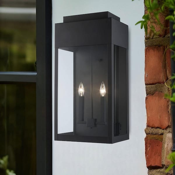 Bel Air Lighting Marley 24 in. 2-Light Black Outdoor Wall Light Fixture with Clear Glass