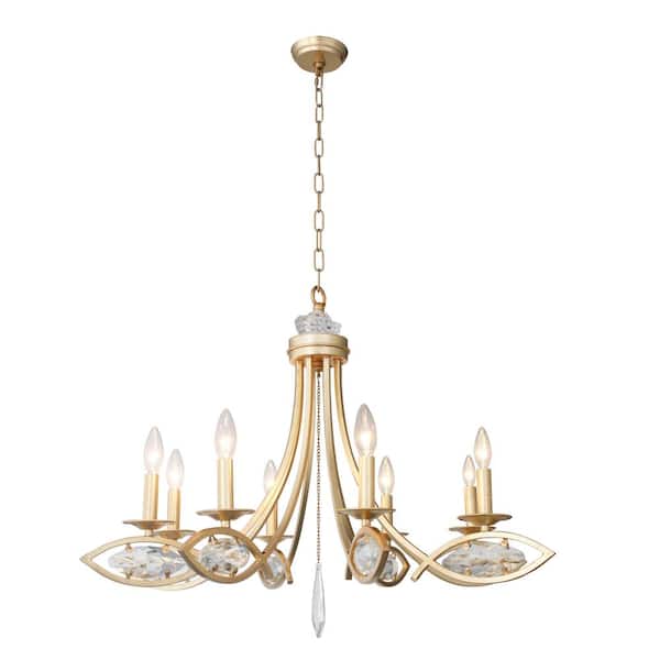 Unbranded 8-Light Satin Gold Candle-Style Chandelier with Clear Crystals