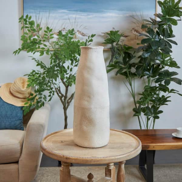 Litton Lane 20 in. Cream Abstract Wavy Ceramic Decorative Vase with Textured Speckled Detailing
