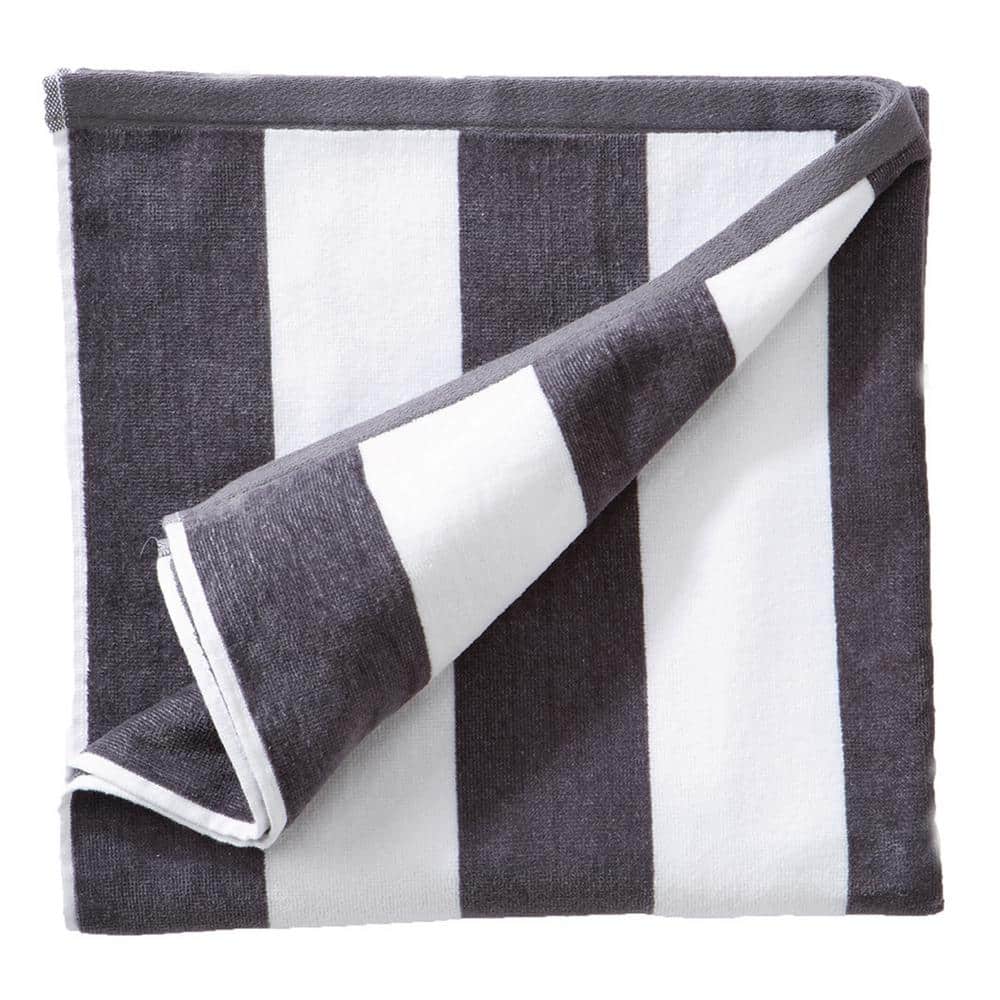 FRESHFOLDS Gray Striped Cotton Double Beach Towel GB10712 - The Home Depot